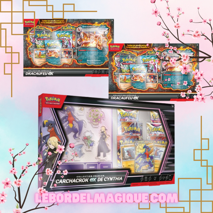 Lot 2 Coffrets Pokémon Collection Spéciale Dracaufeu EX + 1 Coffret Pokémon Collection Premium Carchacrok EX de Cynthia