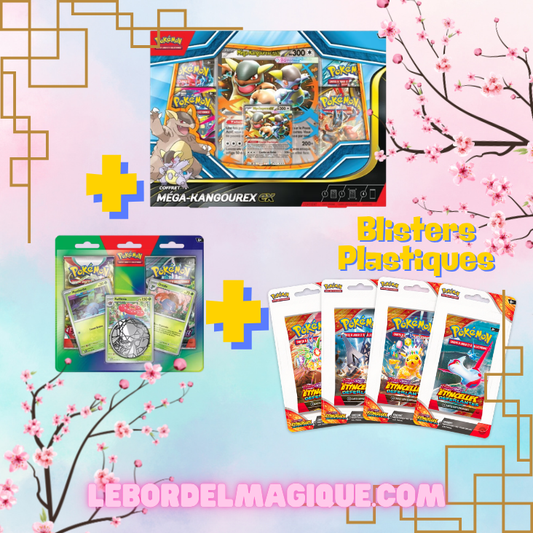 Lot Coffret Pokémon Méga-Kangourex EX+ Duopack Pokémon Mystherbe, Ortide et Rafflesia + ArtSet EV08 Blisters Plastiques