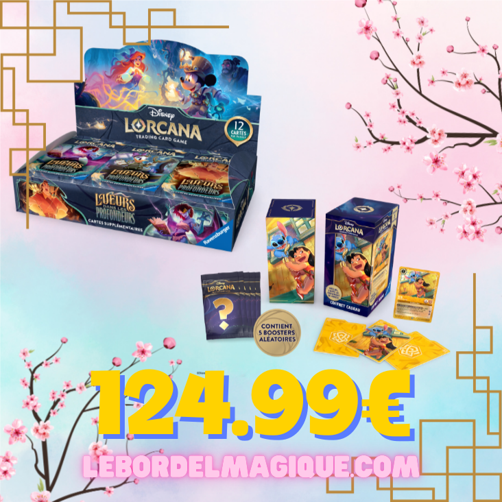 Lot Display Lorcana LUEURS DANS LES PROFONDEURS set 10 + Coffret Cadeau Lorcana Lilo