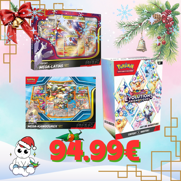 Lot de Noël : 1 Bundle 8.5 + 1 Coffret Pokémon Méga-Kangourex EX + 1 Coffret Mega-Latias EX